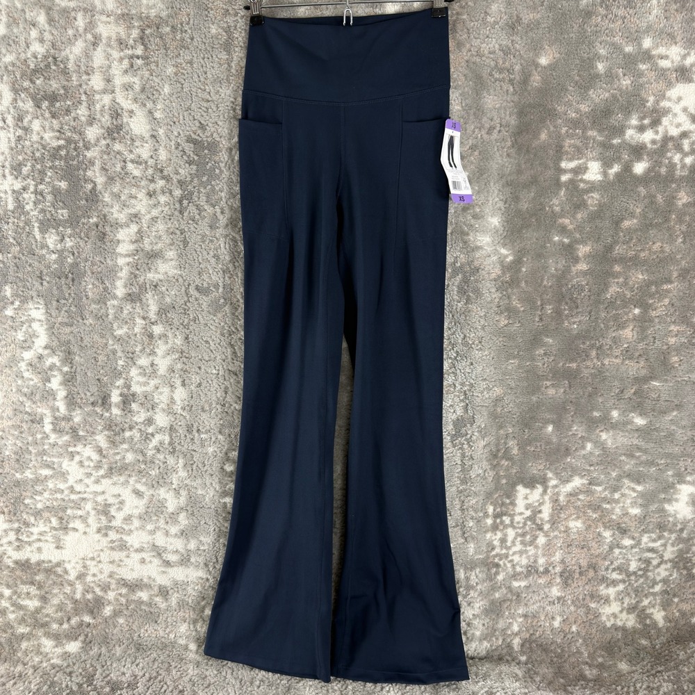 NEW Jockey Size XS High Waist Flare Leg Pocket Yoga Pants Navy Blue Full Women